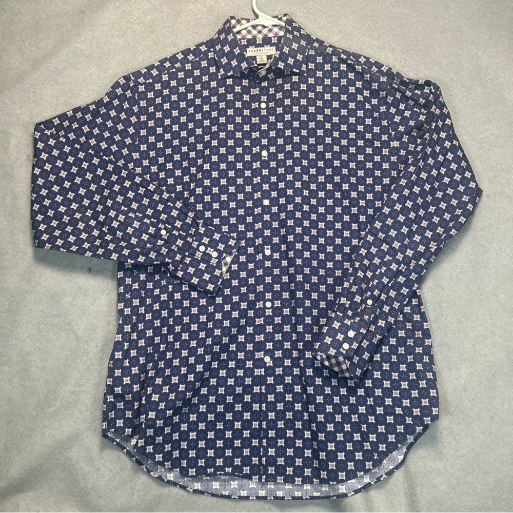 Thomas Dean Navy Geometric Button Down Shirt